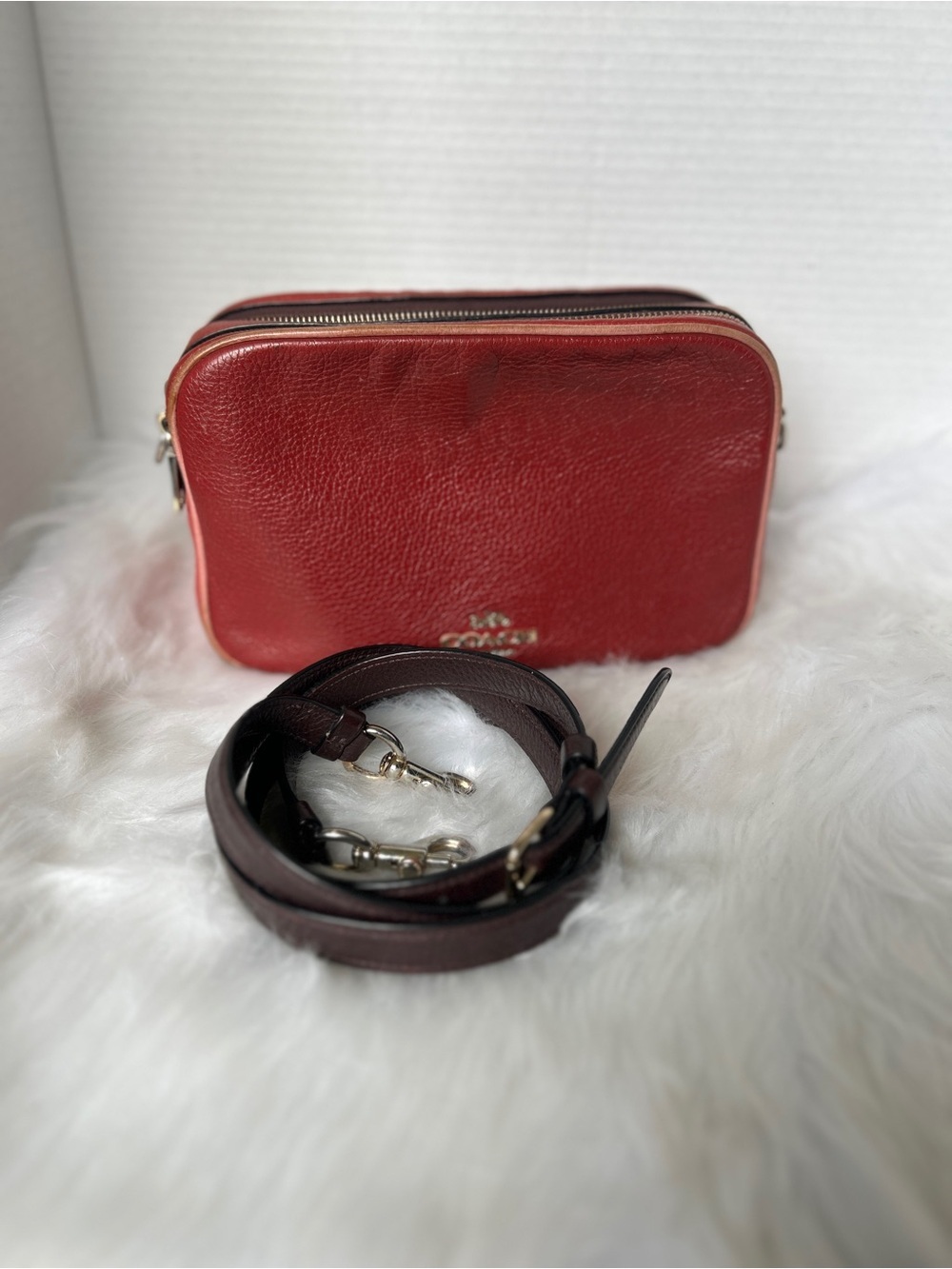 Coach Colorblock Pebbled Leather Camera Bag with Strap